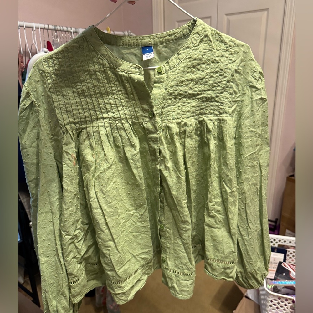 🟣 Old Navy Light Green Textured Blouse